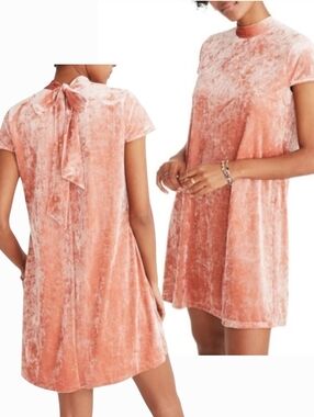 Madewell Crushed Velvet Mini Dress XXS Peach Blush Pink Coral Extra Extra Small